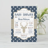 Woodland Baby Shower Einladung, Marine, Burlap Einladung (Stehend Vorderseite)