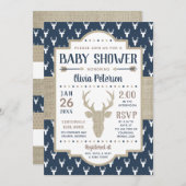 Woodland Baby Shower Einladung, Marine, Burlap Einladung (Vorne/Hinten)