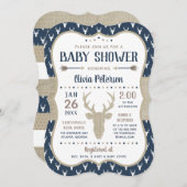 Woodland Baby Shower Einladung, Marine, Burlap Einladung (Vorne/Hinten)