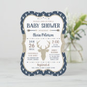 Woodland Baby Shower Einladung, Marine, Burlap Einladung (Stehend Vorderseite)