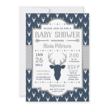Woodland Baby Shower Einladung, Marine, Grau