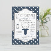 Woodland Baby Shower Einladung, Marine, Grau Einladung (Stehend Vorderseite)