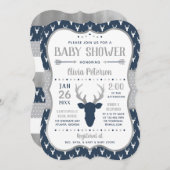 Woodland Baby Shower Einladung, Marine, Grau Einladung (Vorne/Hinten)