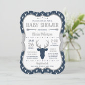 Woodland Baby Shower Einladung, Marine, Grau Einladung (Stehend Vorderseite)