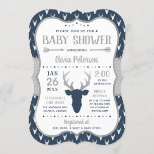 Woodland Baby Shower Einladung, Marine, Grau Einladung