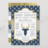 Woodland Baby Shower Einladung, Marine, Grau, Gold Einladung (Vorne/Hinten)