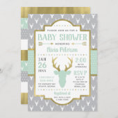 Woodland Baby Shower Einladung, Minze, Grau Einladung (Vorne/Hinten)