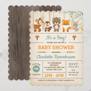 Woodland Baby Shower Einladung Waldtiere