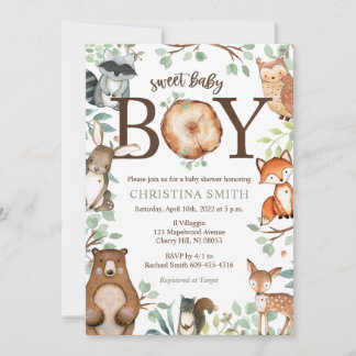 Woodland Baby Shower Einladungen für einen Jungen