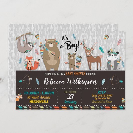 Woodland Baby Shower Einladungen Kinderdusche (Vorne/Hinten)