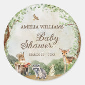 Woodland Baby Shower Forest Animals Greenery Runder Aufkleber (Vorderseite)