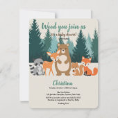 Woodland Baby Shower Forest Animals Grüne Invit Einladung (Vorderseite)