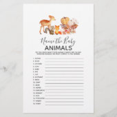 Woodland Baby Shower Game - Name the Baby Animals (Vorderseite)