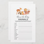 Woodland Baby Shower Game - Name the Baby Animals (Vorne/Hinten)