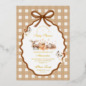 Woodland Baby Shower Gingham Fall Folieneinladung (Vorderseite)