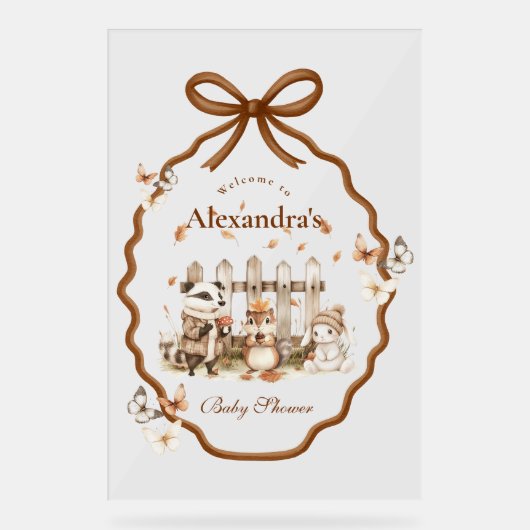 Woodland Baby Shower Gingham Neutral Acrylschild (Vorderseite)