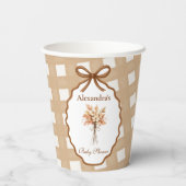 Woodland Baby Shower Gingham Neutral Pappbecher (Rückseite)