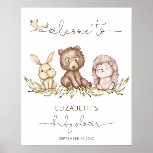 Woodland Baby Shower Greenerity Willkommenspender Poster (Vorne)