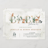 Woodland Baby Shower Grüne Einladung (Vorne/Hinten)