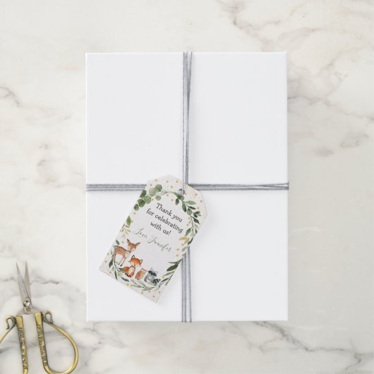 Woodland Baby Shower Grünwald Tier Geschenkanhänger (Mit Garn)