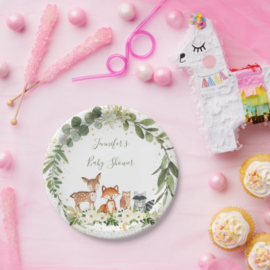 Woodland Baby Shower Grünwald Tier Pappteller (Party)