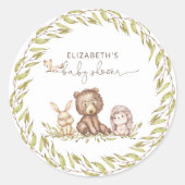 Woodland Baby Shower Grünwald Tier Runder Aufkleber (Vorderseite)