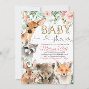 Woodland Baby Shower Invasion Girl, Bärenfuchs Einladung