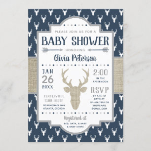 Woodland Baby Shower Invasion, Marine, Burlap Einladung