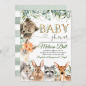 Woodland Baby Shower Invasionboy, Bärenfuchs Einladung (Vorne/Hinten)