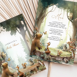 Woodland Baby Shower Menü Karte Waldtiere