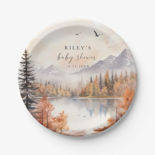 Woodland Baby Shower Paper Plate Rustic Fall Boy Pappteller (Vorderseite)