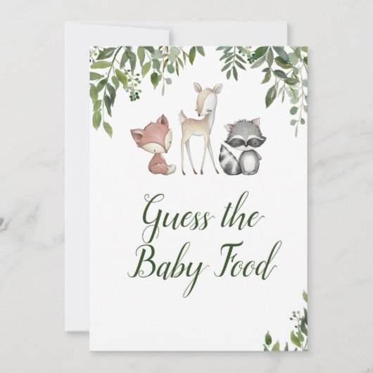 Woodland Baby Shower - Raten Sie mal das Baby Food Einladung (Vorderseite)