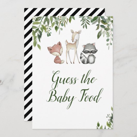 Woodland Baby Shower - Raten Sie mal das Baby Food Einladung (Vorne/Hinten)