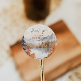 Woodland Baby Shower Round Sticker Mouny Boy