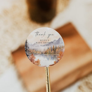 Woodland Baby Shower Round Sticker Mouny Boy