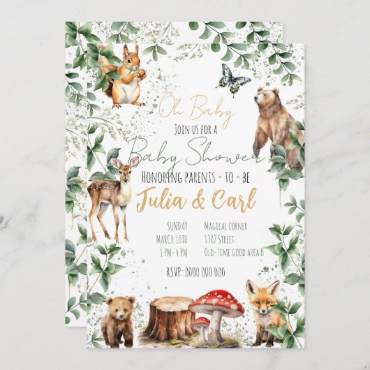 Woodland Baby Shower serries 01 Einladung (Vorne/Hinten)