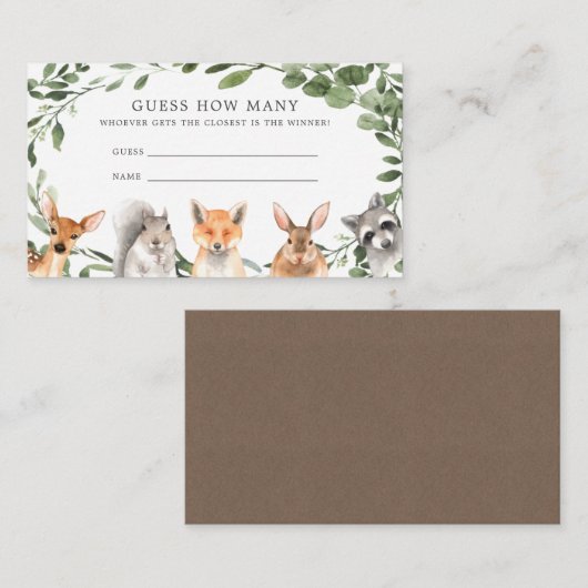 Woodland Baby Shower Tiere schätzen wie viele Kart Begleitkarte (Vorne/Hinten)