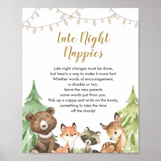 Woodland Baby Shower Wild Late Night Napps Poster (Vorne)