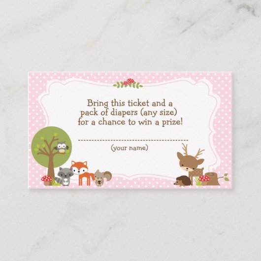 Woodland Baby Shower Windel Raffel Ticket rosa Begleitkarte (Vorderseite)