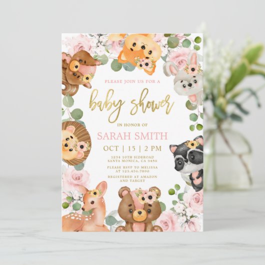 Woodland Baby Showgirl Einladung (Stehend Vorderseite)