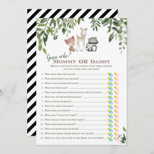 Woodland Baby Shows Ratet, wer Mama oder Papa Spie Einladung (Vorne/Hinten)