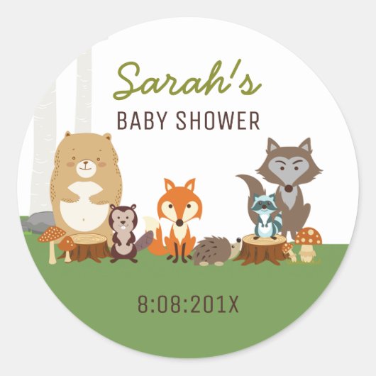 Woodland Baby Showsticker Runder Aufkleber (Vorderseite)