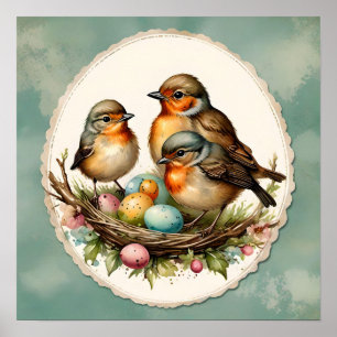 Woodland Baby Spring Robins. Frühling. Ostern. Poster