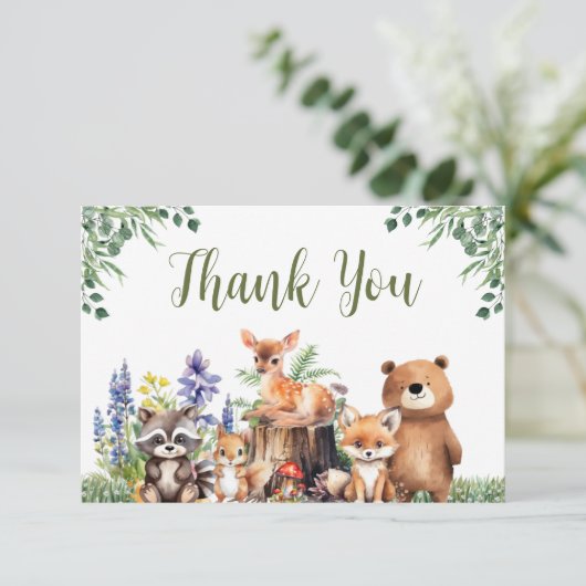 Woodland Babydusche | Dankeschön Karte (Stehend Vorderseite)