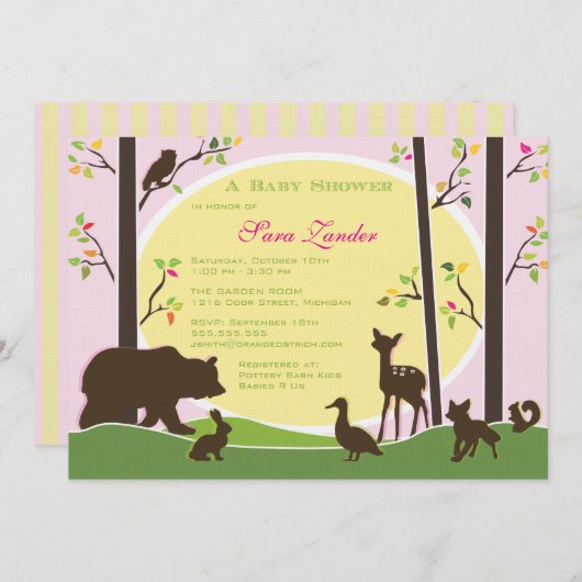 Woodland Babydusche Einladung| Mädchen Einladung (Vorne/Hinten)