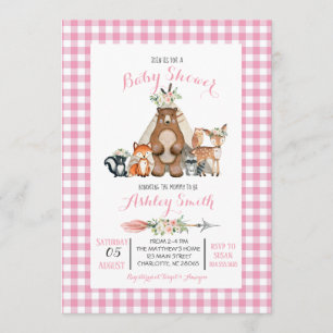 Woodland Babydusche Einladung Rosa Mädchen