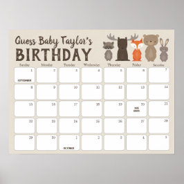 Woodland Babydusche Geburtstagsvorhersage Kalender Poster