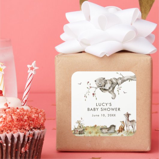 Woodland Babydusche Quadratischer Aufkleber (Party)