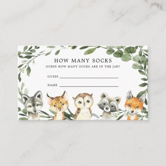 Woodland Babydusche schätzt wie viele Socken Card Begleitkarte (Vorderseite)