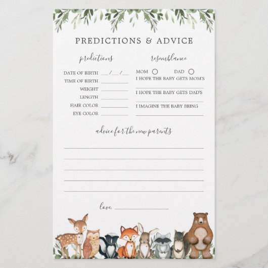 Woodland Babydusche Vorhersagen und Ratschläge (Vorderseite)